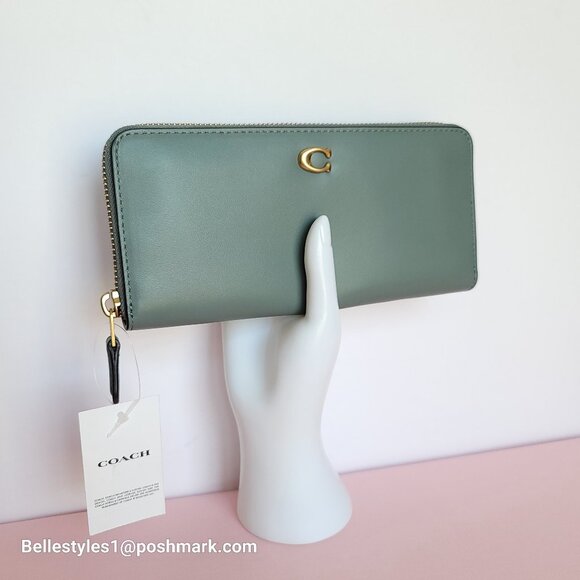 COACH Slim Accordion Smooth Leather Wallet with Back Slip Pocket- Sage color⭐ - Picture 2 of 16